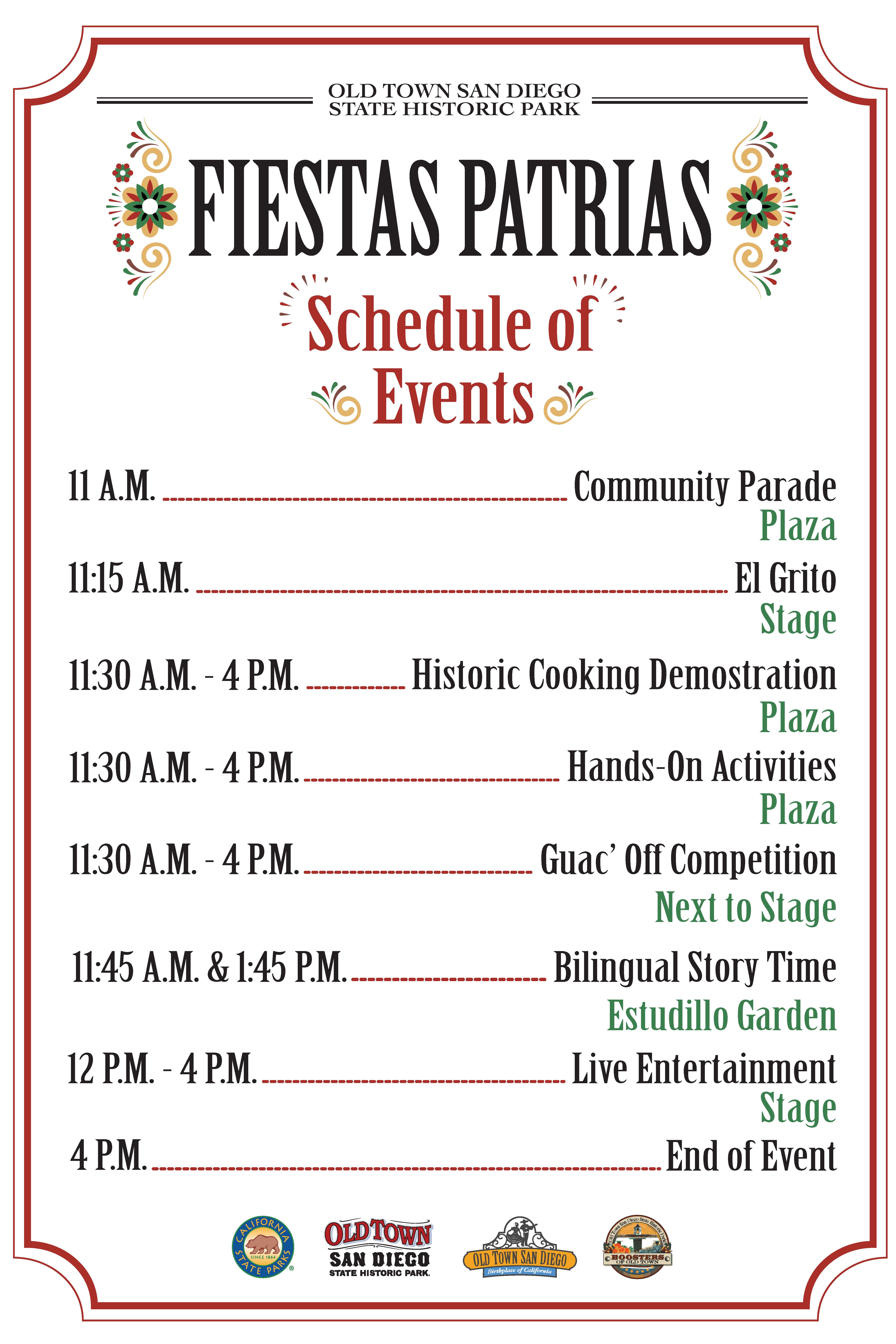 schedule of events Fiestas Patrias